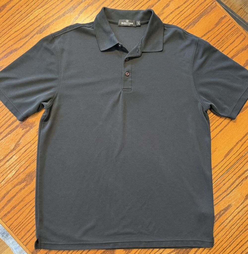 Bugatchi Uomo Mens Black Polo Shirt Top Sz L Golf Short Sleeve Pullover Casual
